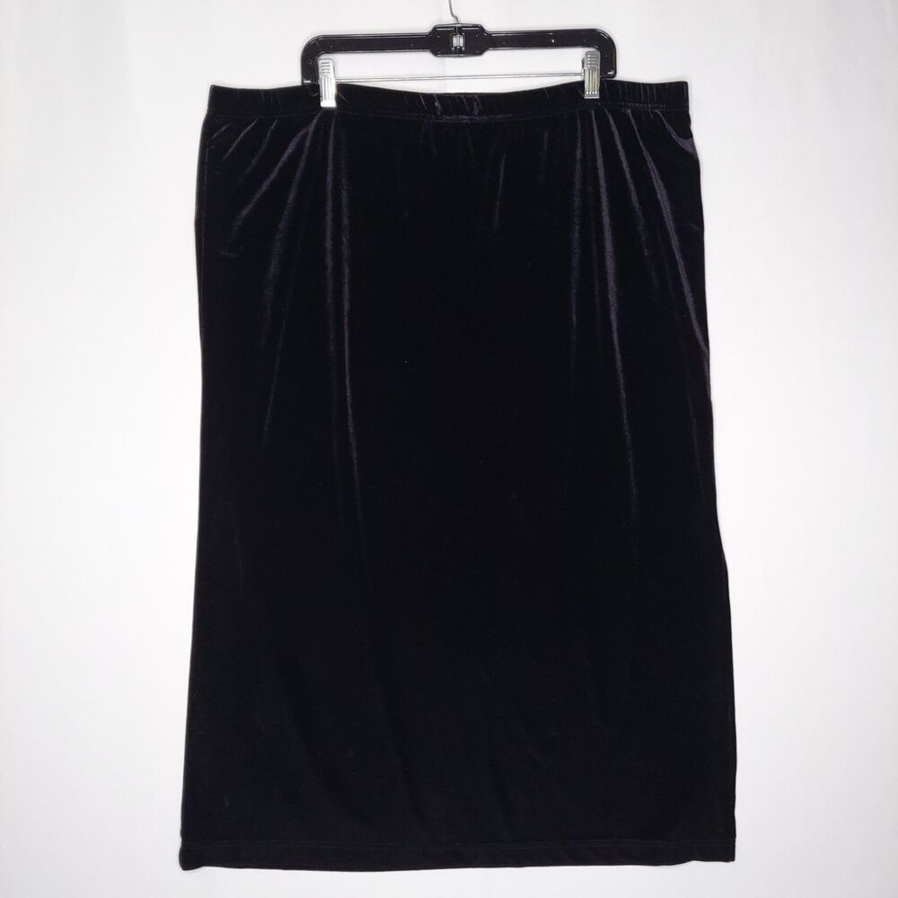 Sag Harbor Velour Midi Straight Skirt‎ Women XL Black Witchy Romantic Holiday
